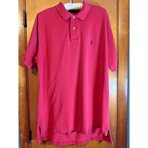 Ralph Lauren Red Polo Shirt With Blue Logo Men's Size L Classic Fit Preppy